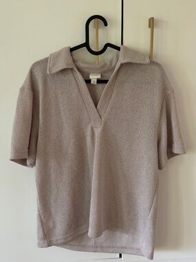 H&M Short-Sleeve Collared Knit Top - Light Mauve